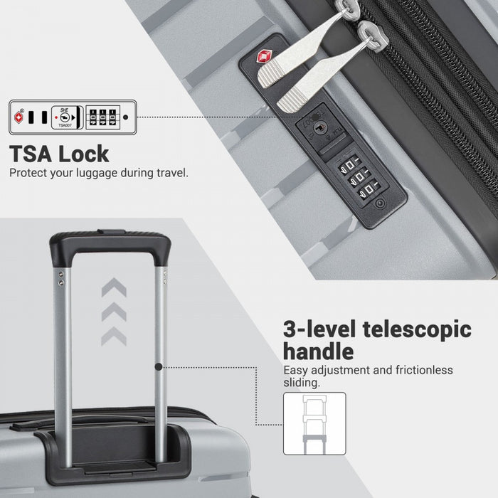 KSK2595 - Kono 28-Inch Hard Shell Scratch-Resistant PP Luggage with Cup Holder, TSA Lock & Expandable Design-Check-in Luggage For Travel - Grey