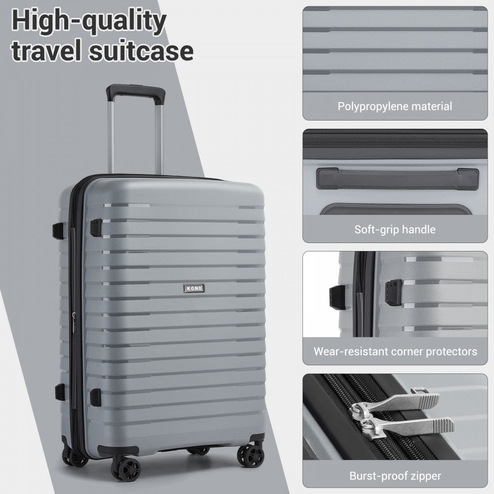 KSK2595 - Kono 20-Inch Hard Shell Scratch-Resistant PP Luggage with Cup Holder, TSA Lock & Expandable Design-Cabin Trolley For Travel - Grey