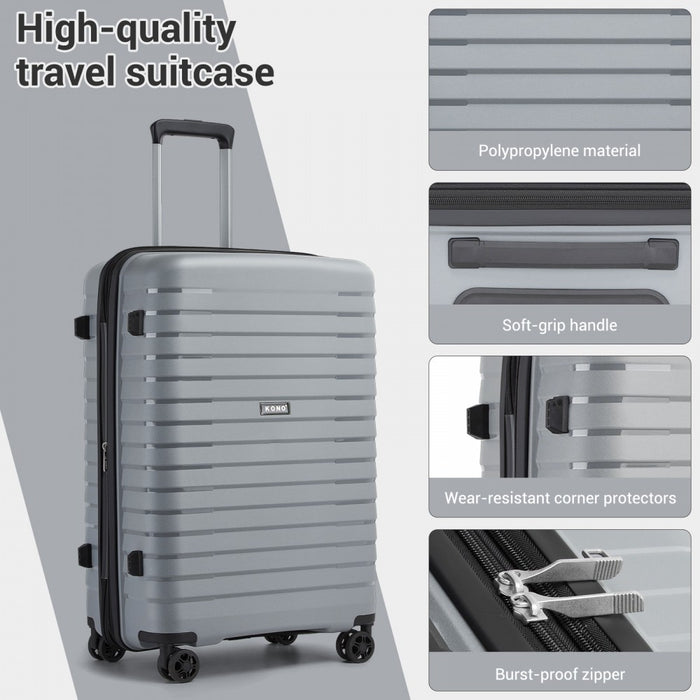 KSK2595 - Kono 24-Inch Hard Shell Scratch-Resistant PP Luggage with Cup Holder, TSA Lock & Expandable Design-Check-in Luggage For Travel - Grey