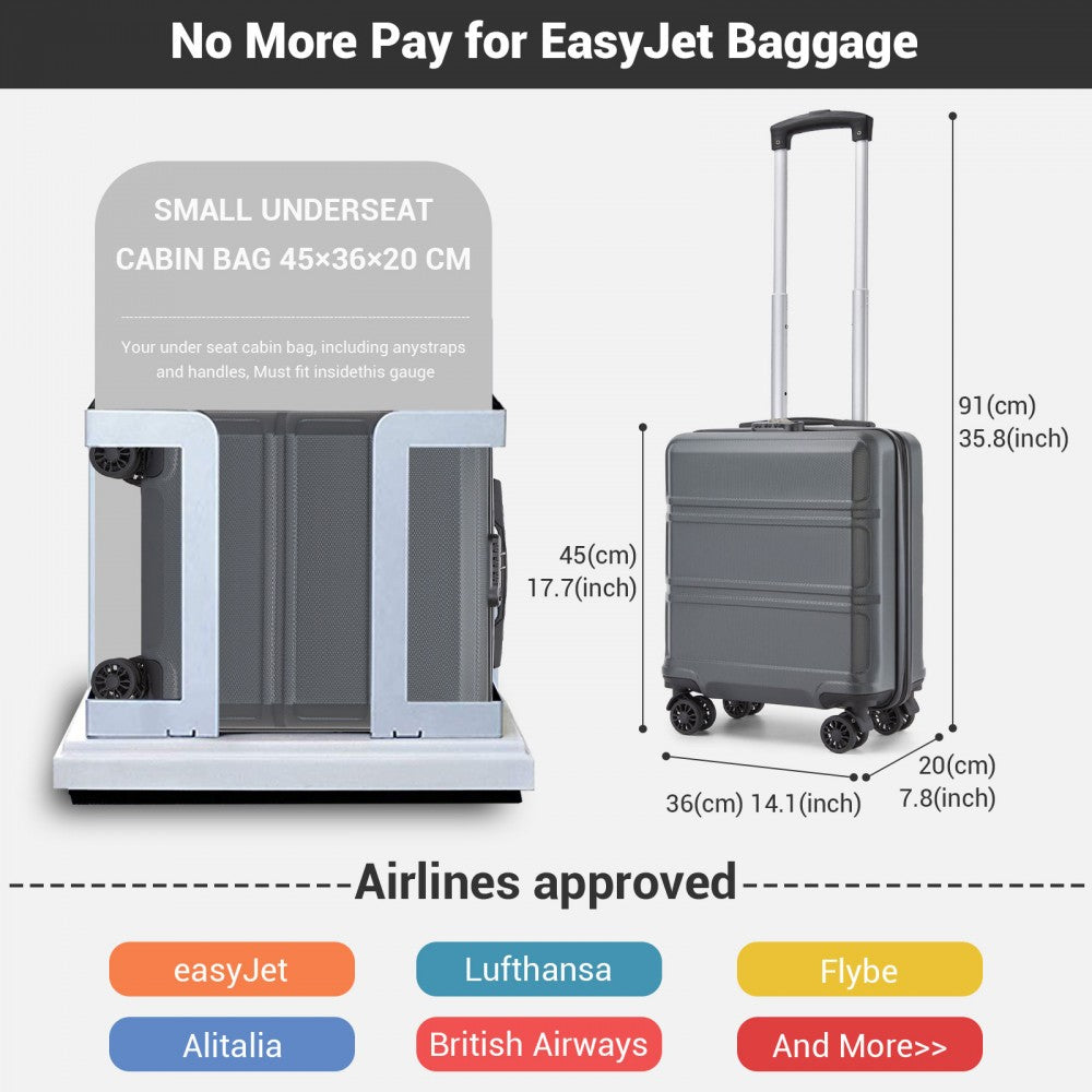 ABS Hard Shell Under-Seat Cabin Suitcase with Spinner Wheels – 16-Inch – Grey