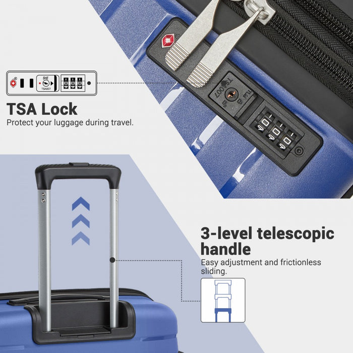 KSK2595 - Kono 24-Inch Hard Shell Scratch-Resistant PP Luggage with Cup Holder, TSA Lock & Expandable Design-Check-in Luggage For Travel - Navy