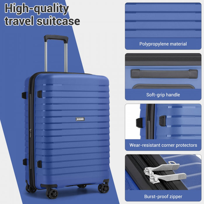 KSK2595 - Kono 24-Inch Hard Shell Scratch-Resistant PP Luggage with Cup Holder, TSA Lock & Expandable Design-Check-in Luggage For Travel - Navy