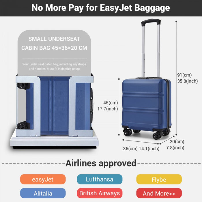 ABS Hard Shell Under-Seat Cabin Suitcase with Spinner Wheels – 16-Inch – Navy