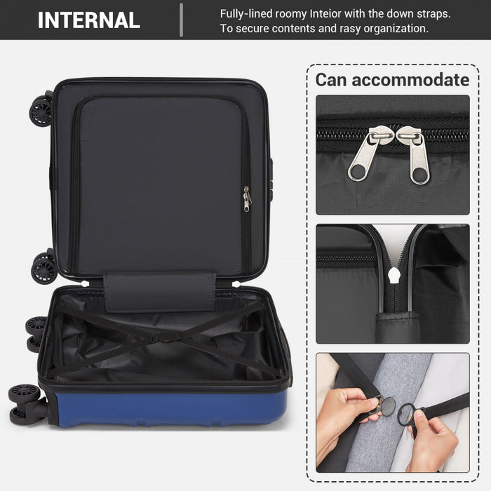 ABS Hard Shell Under-Seat Cabin Suitcase with Spinner Wheels – 16-Inch – Navy