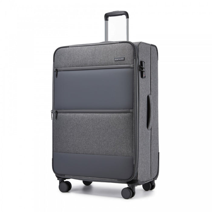 Tough Travel Soft Shell Suitcase with Silent TPE Spinners, Expandable Capacity – 28-Inch – Grey
