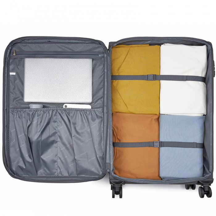 3-Piece Travel Soft Shell Suitcase Set with Silent TPE Spinners, Expandable Checked Sizes – Grey