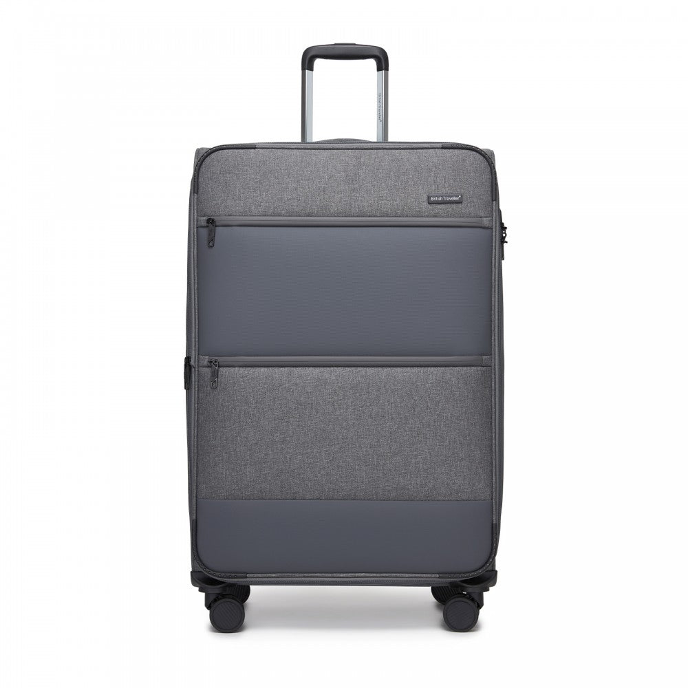 3-Piece Travel Soft Shell Suitcase Set with Silent TPE Spinners, Expandable Checked Sizes – Grey