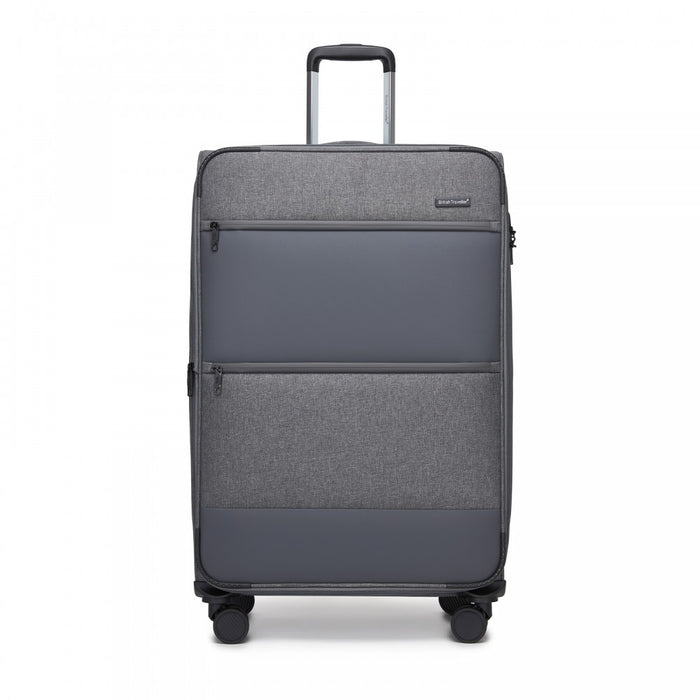 Tough Travel Soft Shell Suitcase with Silent TPE Spinners, Expandable Capacity – 28-Inch – Grey