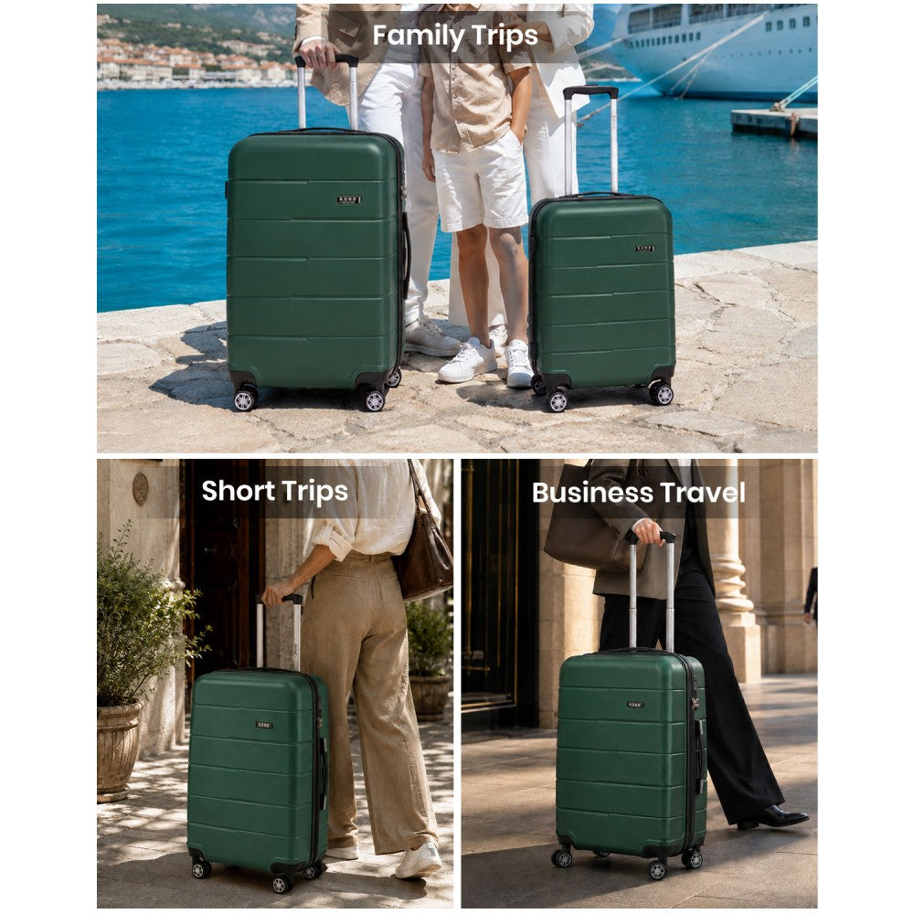 PC Hard Shell Suitcase Set, Luggage with Organised Interior – 20/24/28-Inch – Green and Black