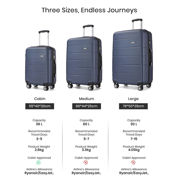 PC Hard Shell Carry-On Suitcase with Silent Wheels and Organised Interior – 20-Inch – Navy and Black