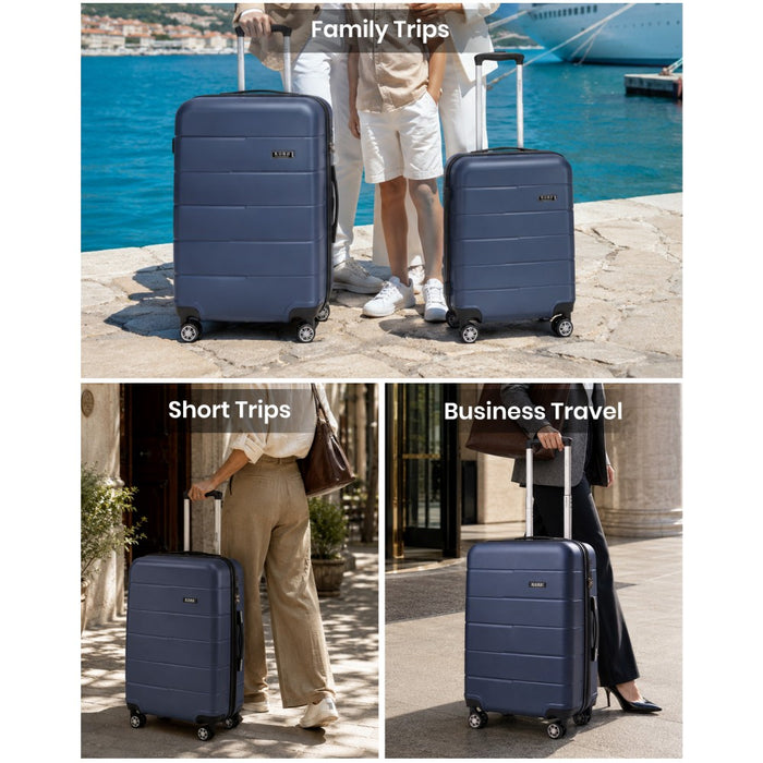 PC Hard Shell Carry-On Suitcase with Silent Wheels and Organised Interior – 20-Inch – Navy and Black