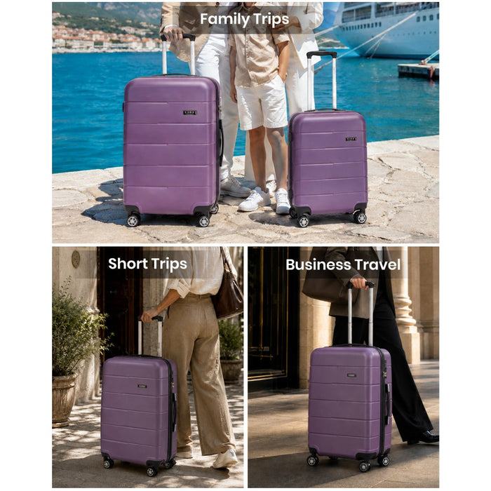 PC Hard Shell Suitcase Set, Luggage with Organised Interior – 20/24/28-Inch – Purple and Black
