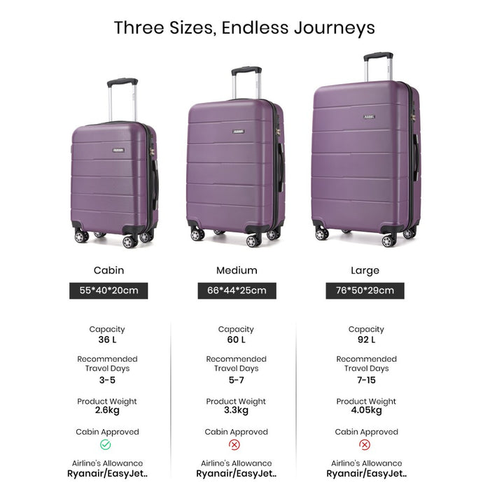 PC Hard Shell Suitcase Set, Luggage with Organised Interior – 20/24/28-Inch – Purple and Black
