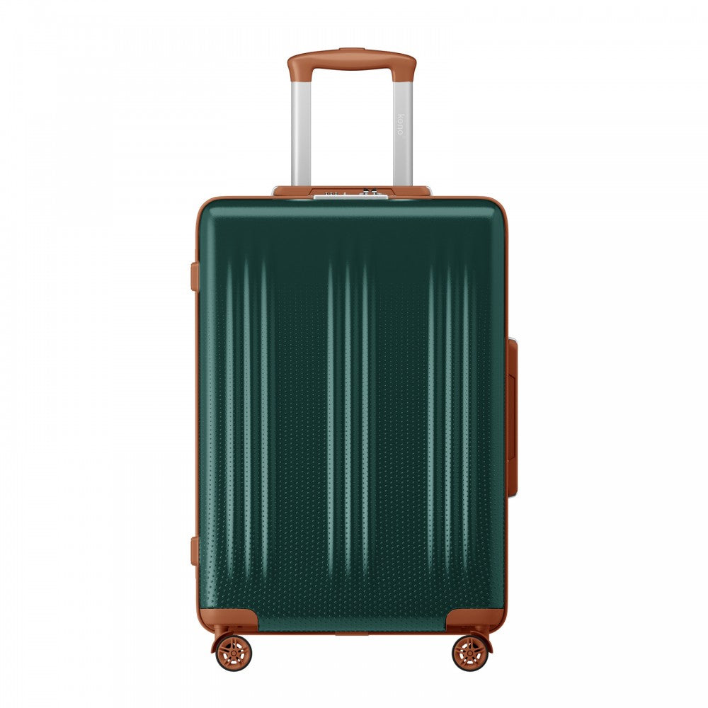 ABS+PC Hard Shell Medium Check-In Luggage with 360° Silent Spinner Wheels – 24-Inch – Green and Brown