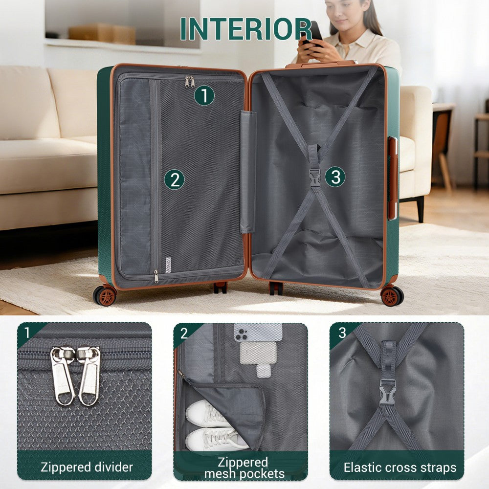 3-Piece ABS+PC Hard Shell Luggage Set with TSA Lock and 360° Silent Spinner Wheels – Green and Brown