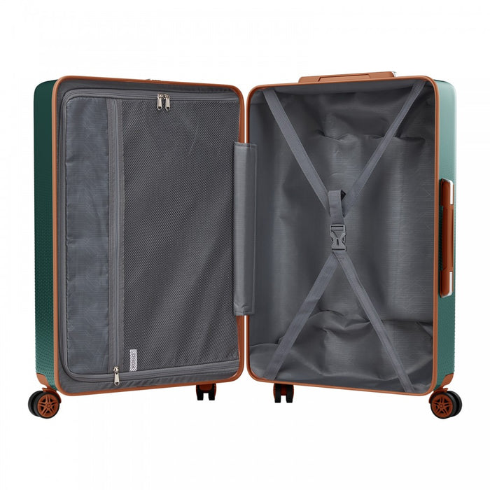 3-Piece ABS+PC Hard Shell Luggage Set with TSA Lock and 360° Silent Spinner Wheels – Green and Brown