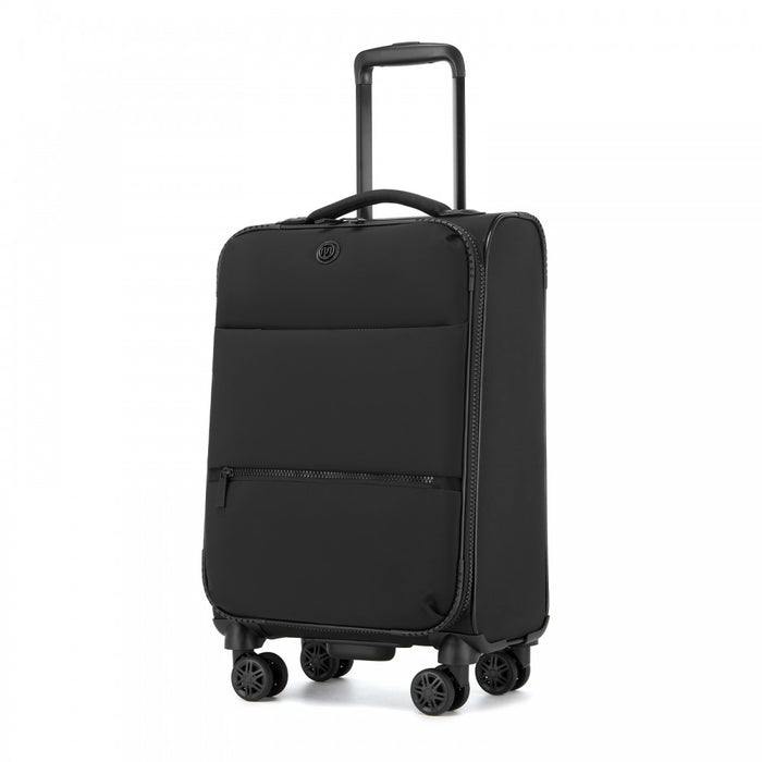 Women's Lightweight Soft Shell Suitcase with Spinner Wheels and Compartments – 20-Inch – Black