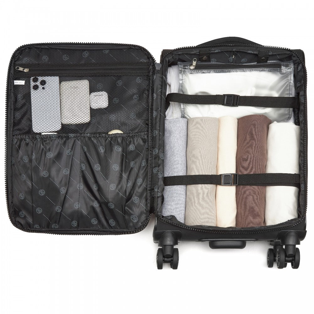 Women's Lightweight Soft Shell Suitcase with Spinner Wheels and Compartments – 20-Inch – Black
