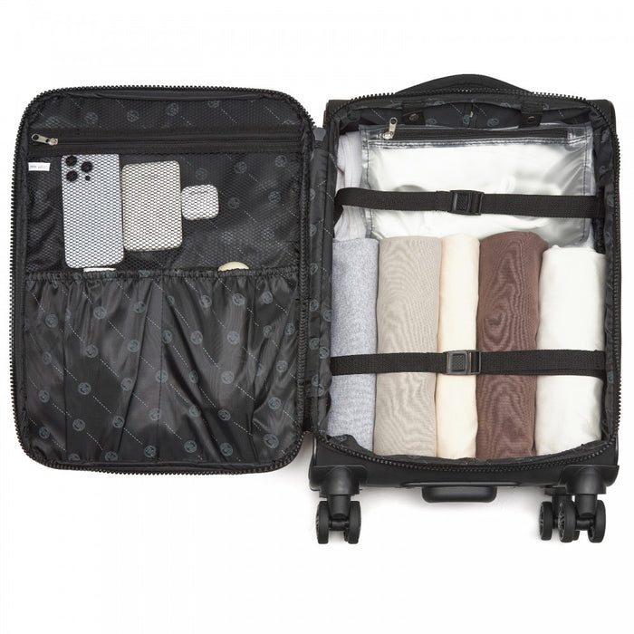 Women's Lightweight Soft Shell Suitcase with Spinner Wheels and Compartments – 20-Inch – Black