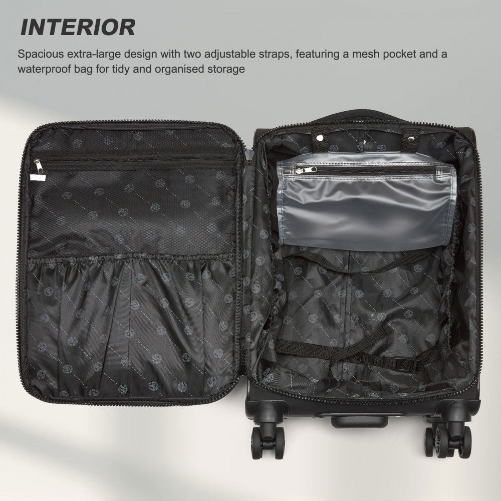 Women's Lightweight Soft Shell Suitcase with Spinner Wheels and Compartments – 20-Inch – Black