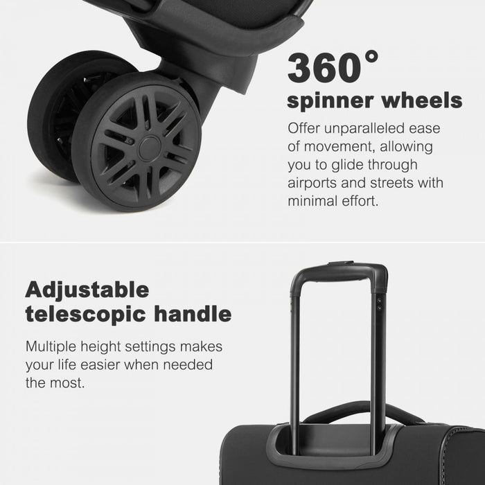 Women's Lightweight Soft Shell Suitcase with Spinner Wheels and Compartments – 20-Inch – Black
