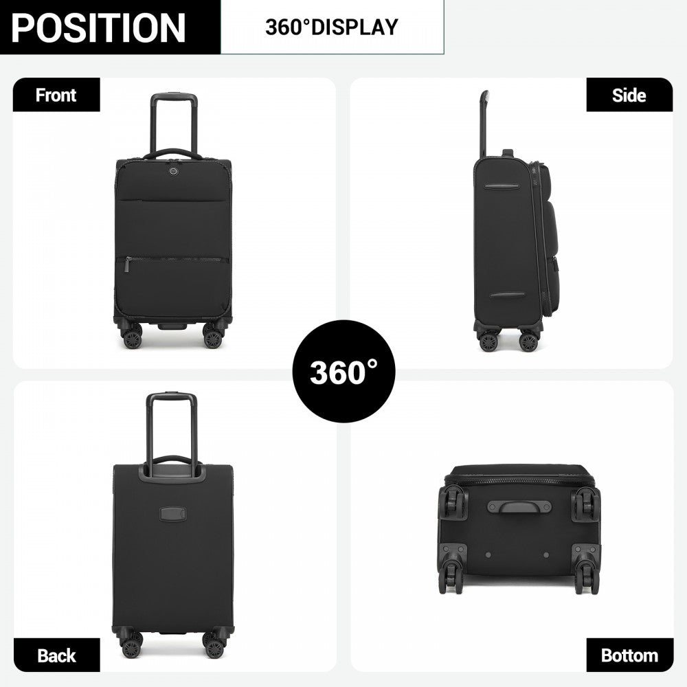 Women's Lightweight Soft Shell Suitcase with Spinner Wheels and Compartments – 20-Inch – Black