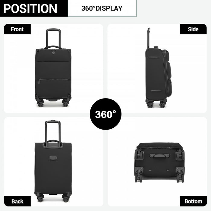 Women's Lightweight Soft Shell Suitcase with Spinner Wheels and Compartments – 20-Inch – Black