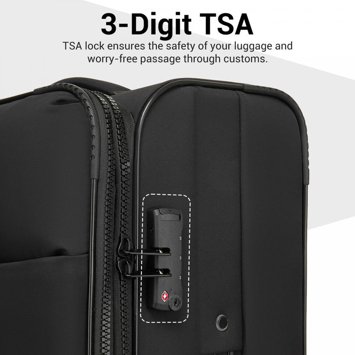 3-Piece Soft Shell Expandable Luggage Set, Suitcase with Organised Interior – 20/26/30-Inch – Black