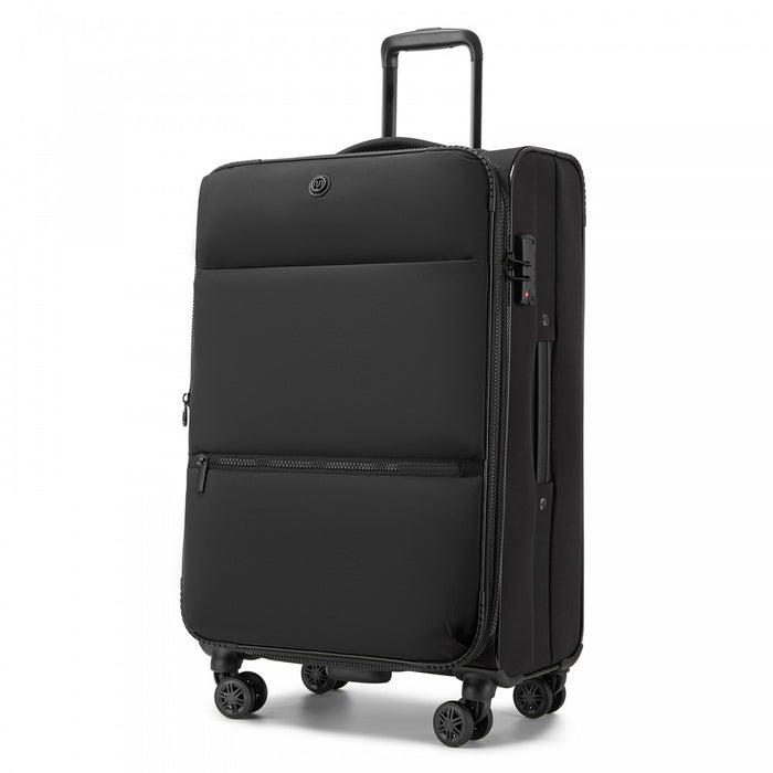 Women's Lightweight Soft Shell Suitcase with Spinner Wheels and Compartments – 26-Inch – Black