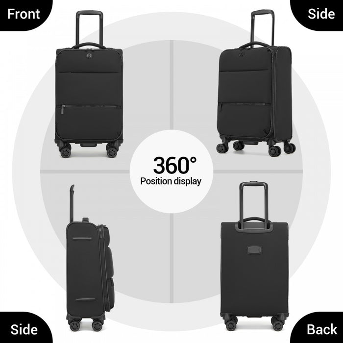 Women's Lightweight Soft Shell Suitcase with Spinner Wheels and Compartments – 26-Inch – Black