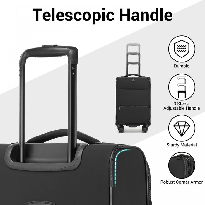 Women's Lightweight Soft Shell Suitcase with Spinner Wheels and Compartments – 26-Inch – Black