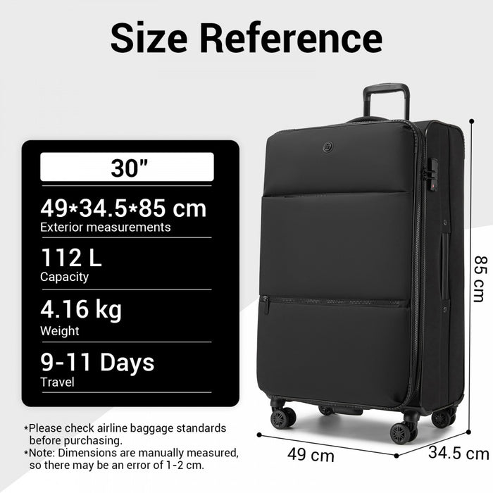 3-Piece Soft Shell Expandable Luggage Set, Suitcase with Organised Interior – 20/26/30-Inch – Black