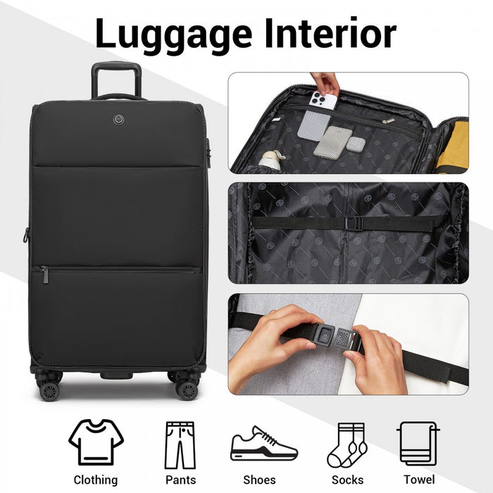3-Piece Soft Shell Expandable Luggage Set, Suitcase with Organised Interior – 20/26/30-Inch – Black