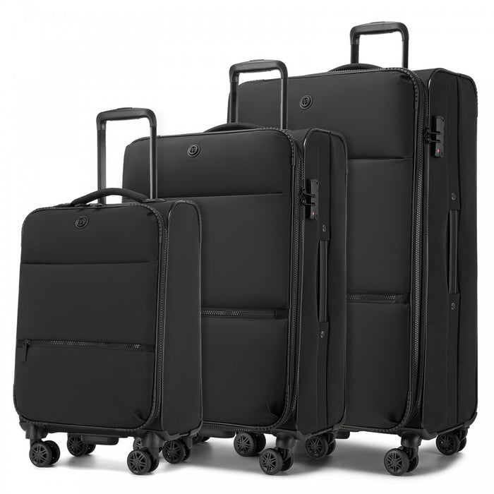 3-Piece Soft Shell Expandable Luggage Set, Suitcase with Organised Interior – 20/26/30-Inch – Black
