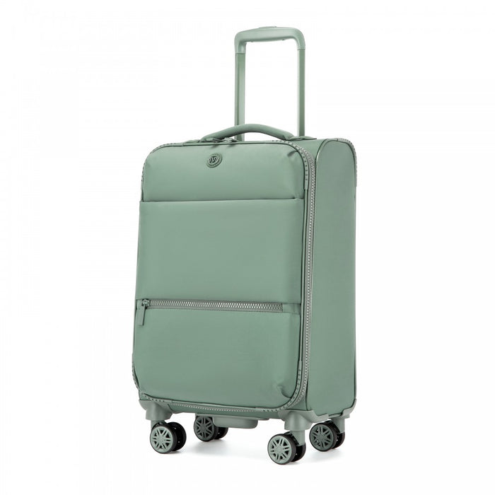 Women's Lightweight Soft Shell Suitcase with Spinner Wheels and Compartments – 20-Inch – Green