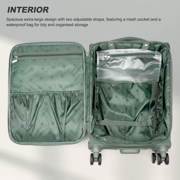 Women's Lightweight Soft Shell Suitcase with Spinner Wheels and Compartments – 20-Inch – Green