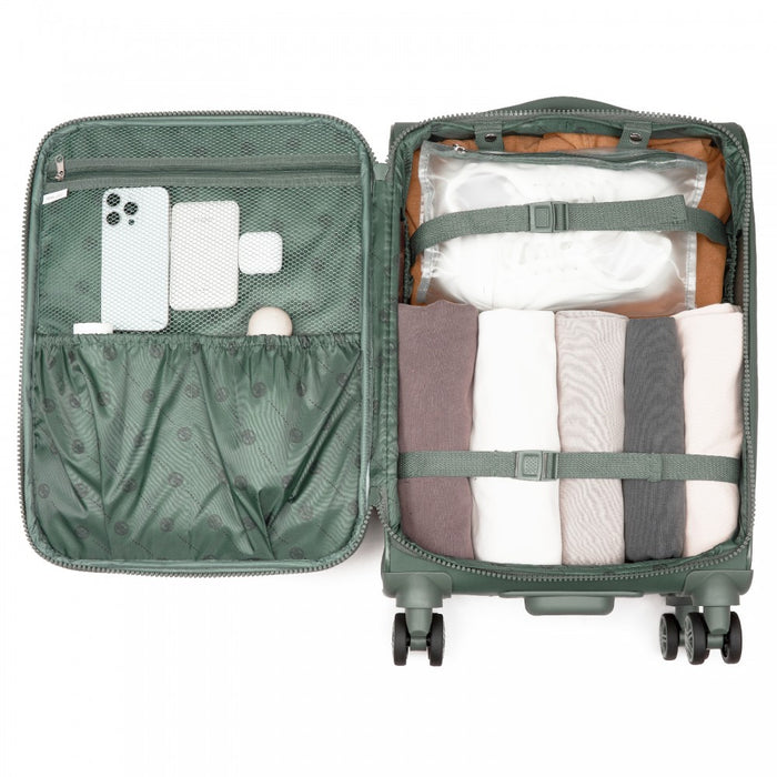 Women's Lightweight Soft Shell Suitcase with Spinner Wheels and Compartments – 20-Inch – Green