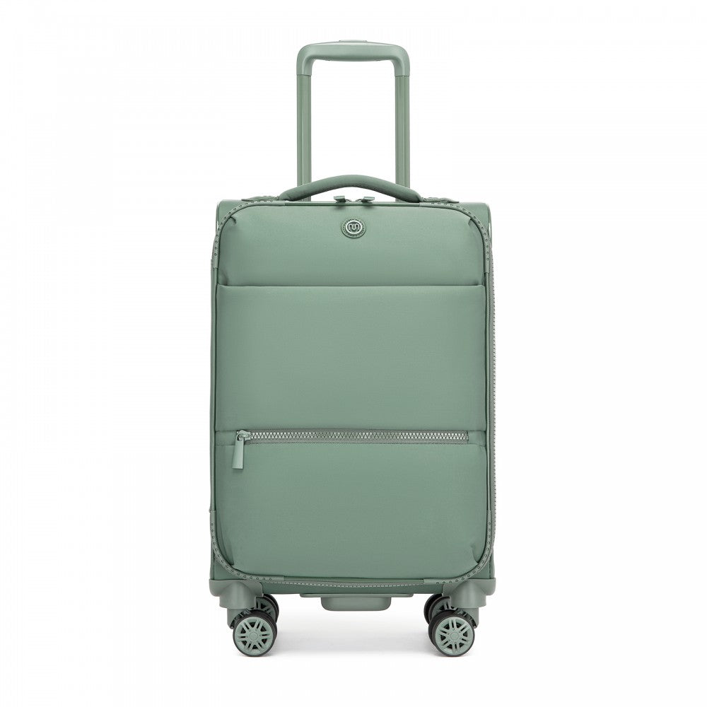 Women's Lightweight Soft Shell Suitcase with Spinner Wheels and Compartments – 20-Inch – Green