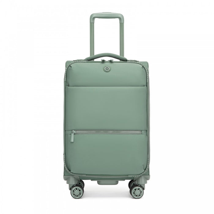 Women's Lightweight Soft Shell Suitcase with Spinner Wheels and Compartments – 20-Inch – Green