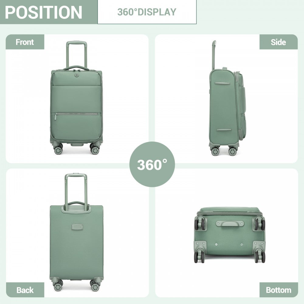 Women's Lightweight Soft Shell Suitcase with Spinner Wheels and Compartments – 20-Inch – Green