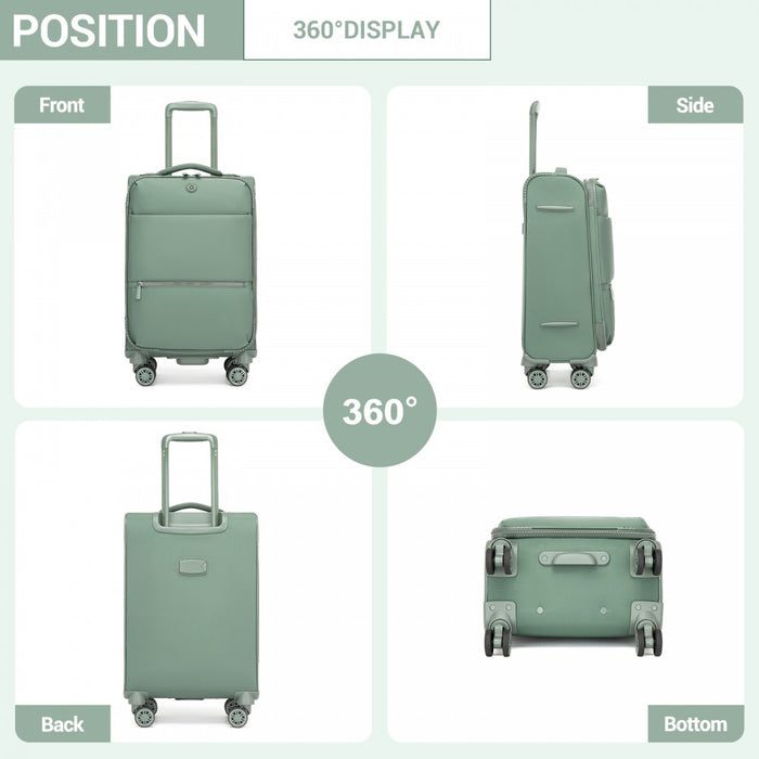 Women's Lightweight Soft Shell Suitcase with Spinner Wheels and Compartments – 20-Inch – Green