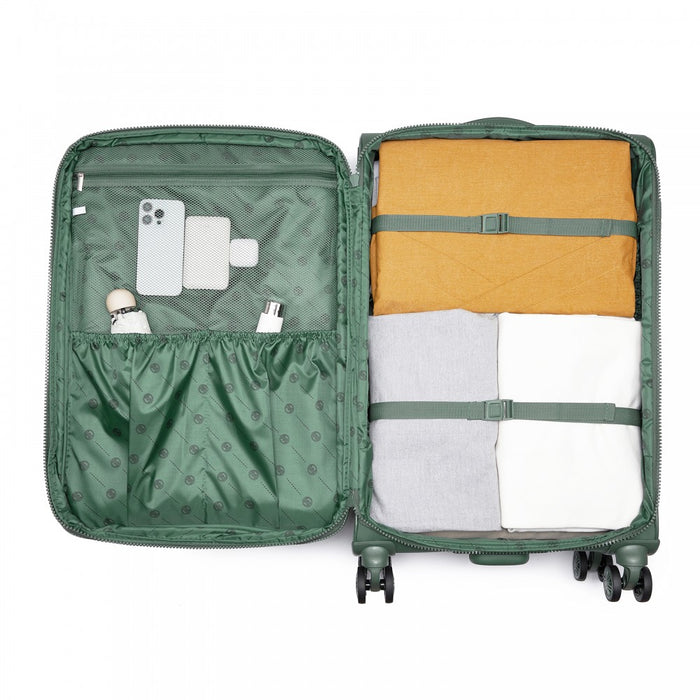 Women's Lightweight Soft Shell Suitcase with Spinner Wheels and Compartments – 26-Inch – Green