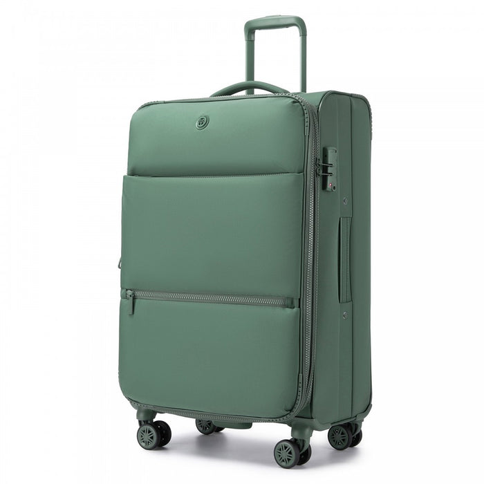 Women's Lightweight Soft Shell Suitcase with Spinner Wheels and Compartments – 26-Inch – Green