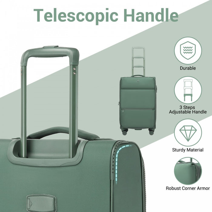 Women's Lightweight Soft Shell Suitcase with Spinner Wheels and Compartments – 26-Inch – Green
