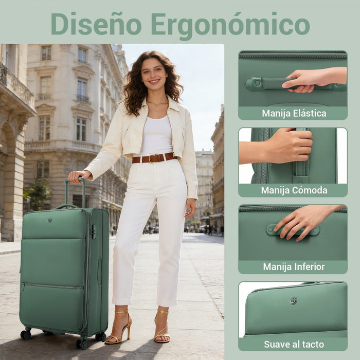 3-Piece Soft Shell Expandable Luggage Set, Suitcase with Organised Interior – 20/26/30-Inch – Green