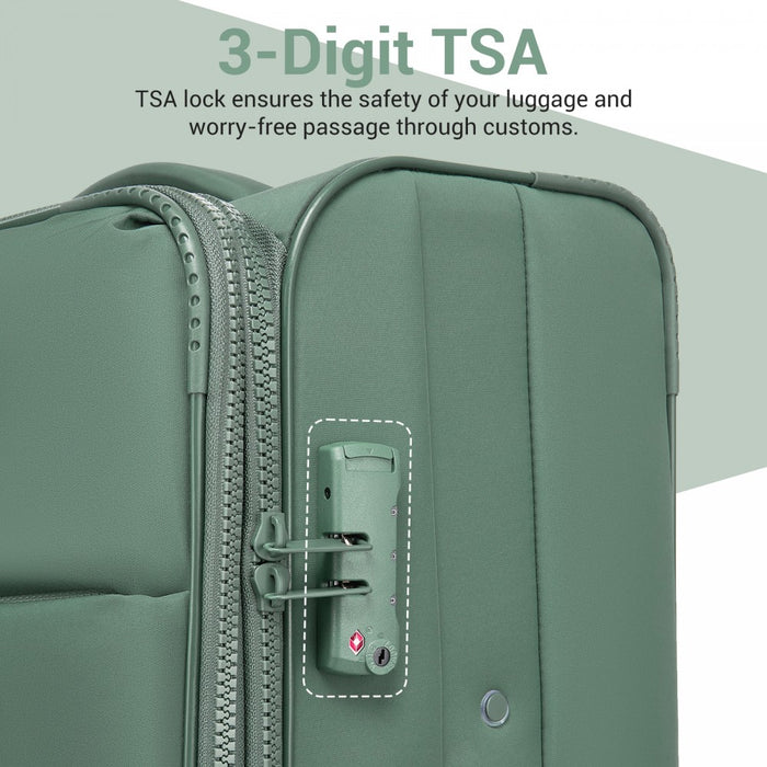 Women's Lightweight Soft Shell Suitcase with Spinner Wheels and Compartments – 30-Inch – Green