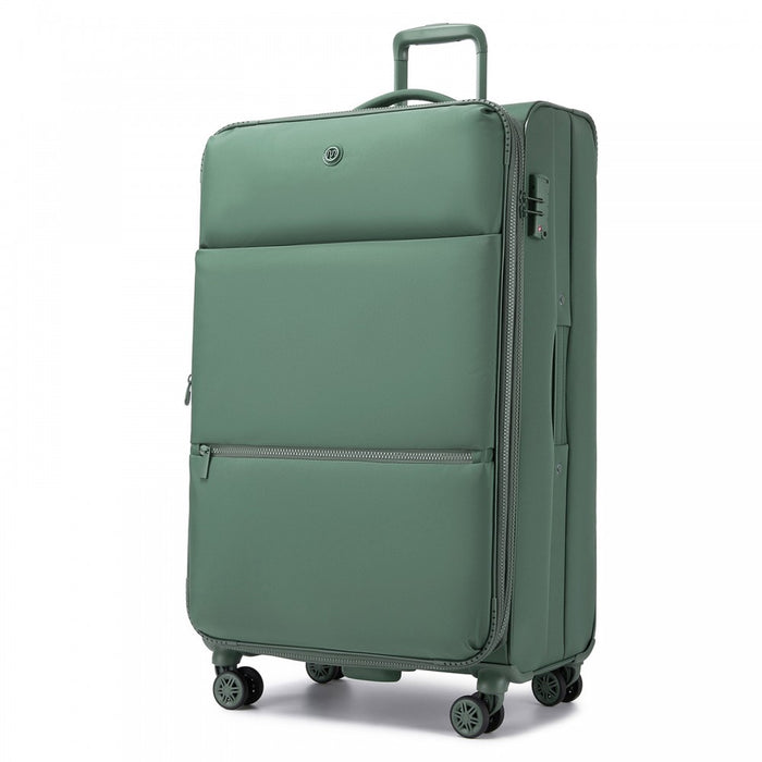 Women's Lightweight Soft Shell Suitcase with Spinner Wheels and Compartments – 30-Inch – Green