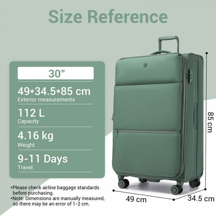 3-Piece Soft Shell Expandable Luggage Set, Suitcase with Organised Interior – 20/26/30-Inch – Green