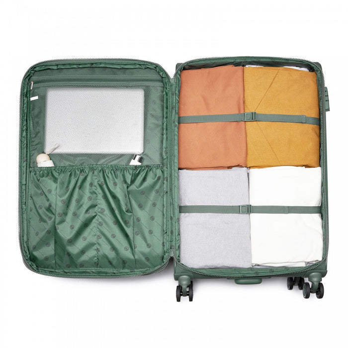 Women's Lightweight Soft Shell Suitcase with Spinner Wheels and Compartments – 30-Inch – Green