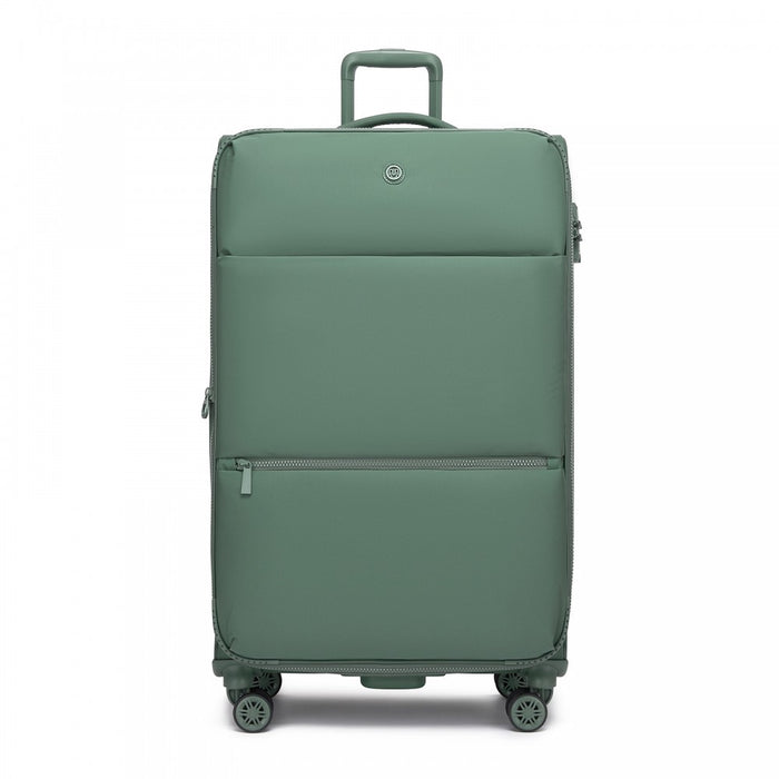 Women's Lightweight Soft Shell Suitcase with Spinner Wheels and Compartments – 30-Inch – Green